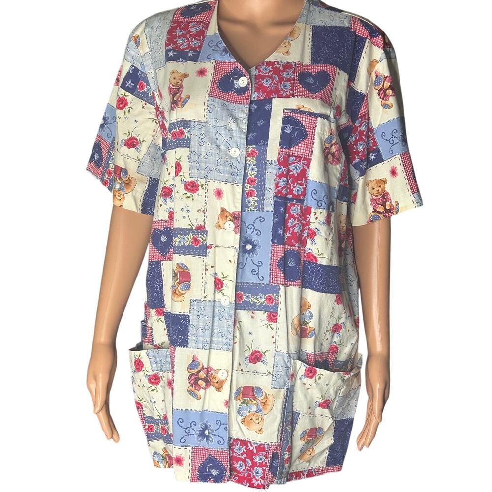 Peaches Valentines Day scrub patchwork floral and teddy bear print size large